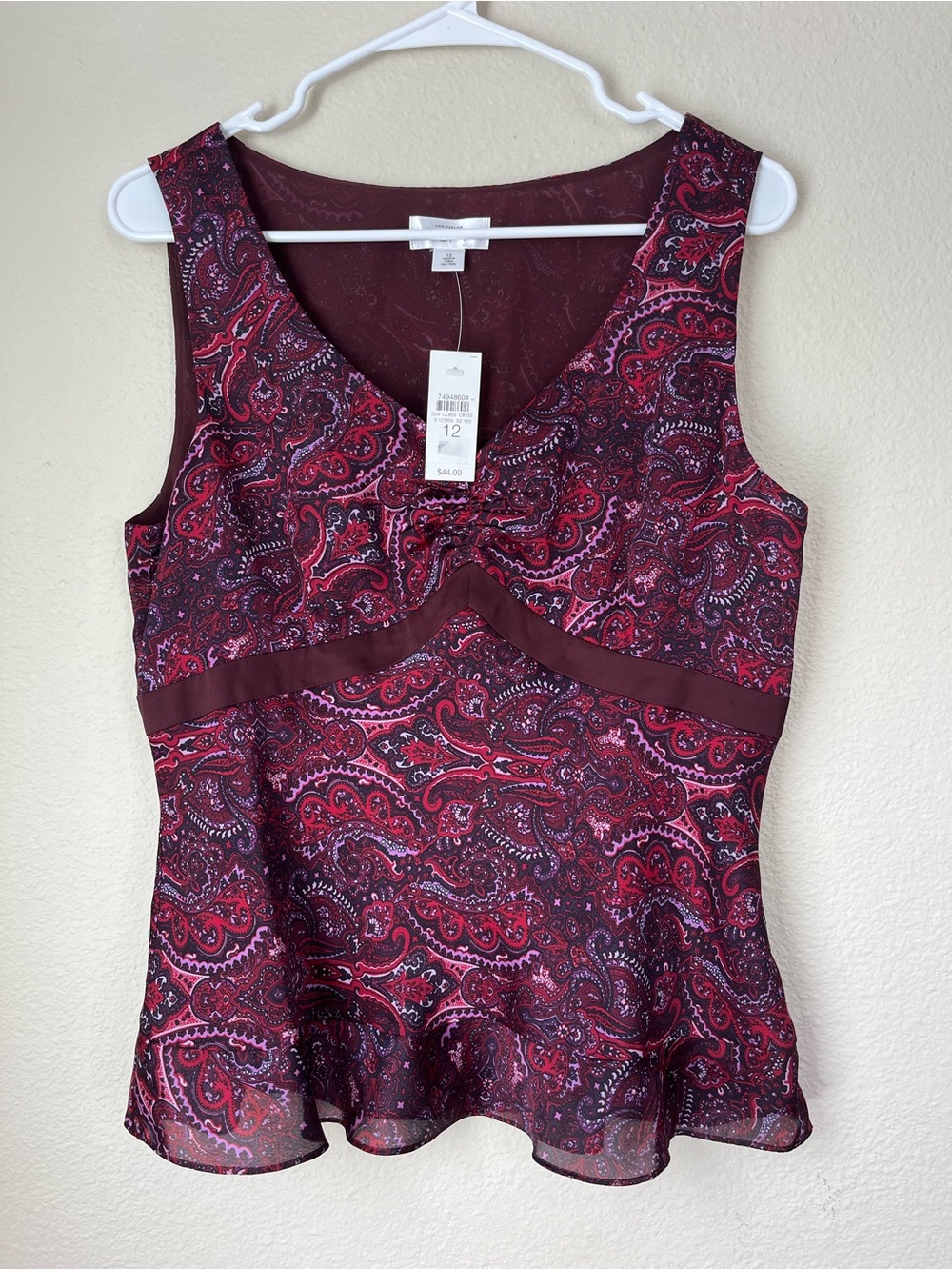 Ann Taylor Paisley Print Sleeveless Peplum Top Size 12 NWT Burgundy Red